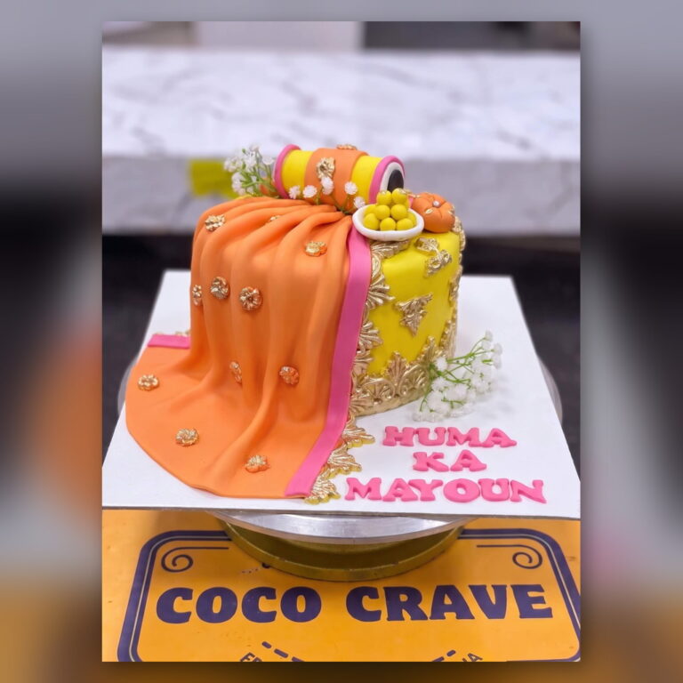 Orange Dupatta Drape Mayoun Cake in Lahore