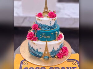 Paris Blue and White Two Tier Cake in Lahore