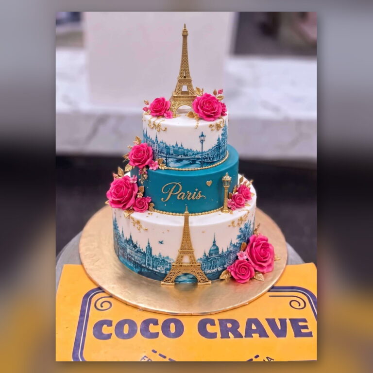 Paris Blue and White Three Tier Cake in Lahore