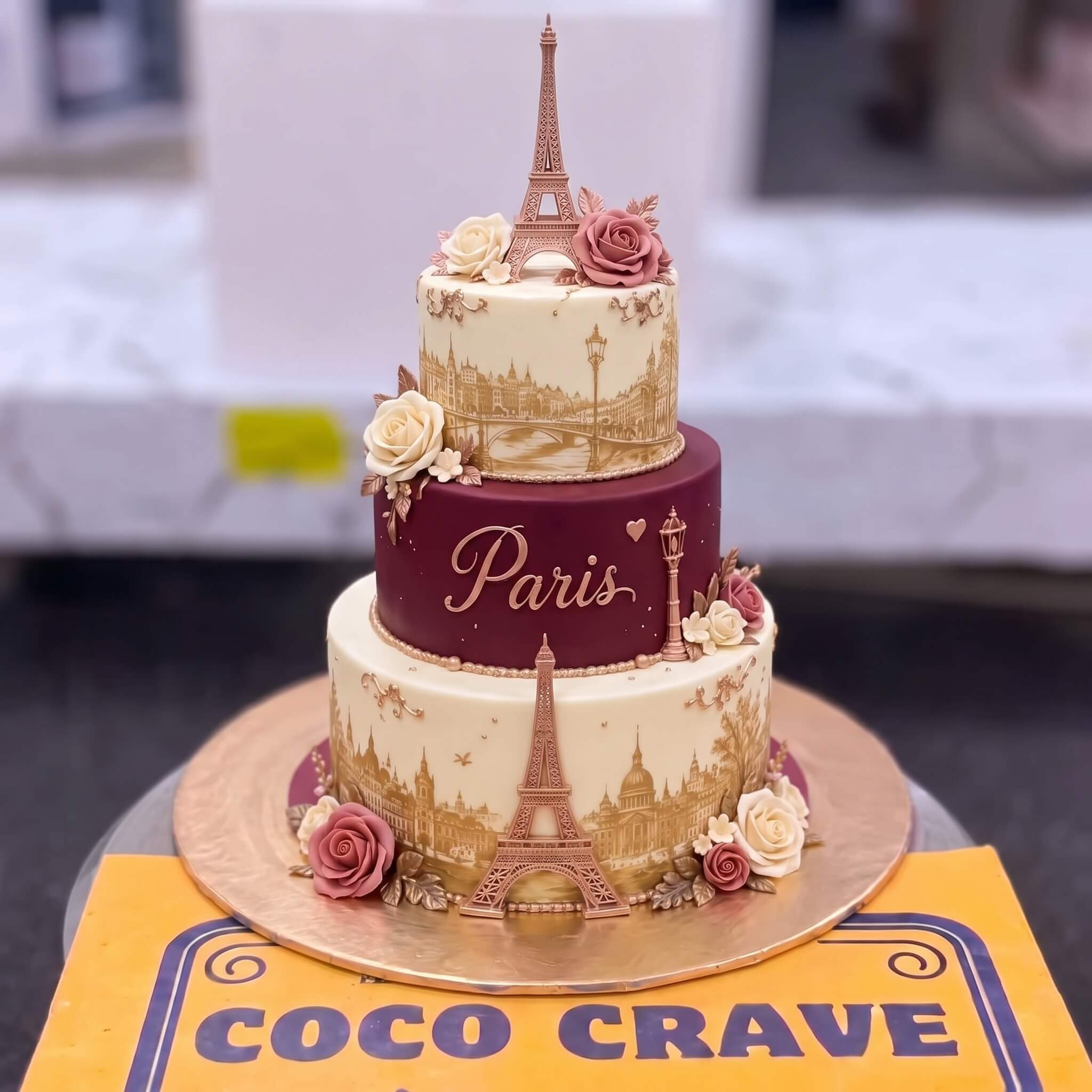 Paris Pink Rose Three Tier Celebration Cake in Lahore Paris Pink Rose Three Tier Celebration Cake in Lahore — CocoCrave Lahore