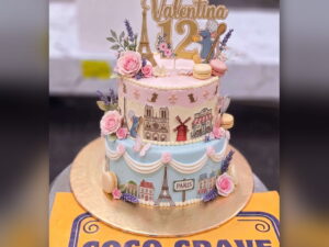 Paris Theme Two Tier Birthday Cake in Lahore — CocoCrave.pk Lahore