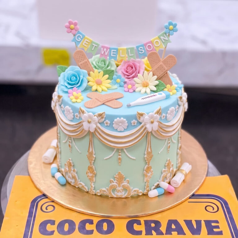 Pastel Blue Get Well Soon Floral Cake in Lahore