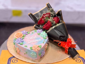 Pastel Dreams Heart Cake and Red Rose Bouquet in Lahore