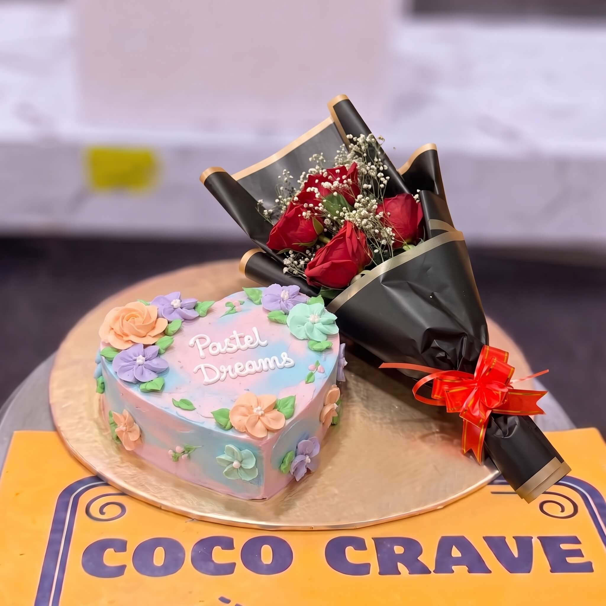 Pastel Dreams Heart Cake and Red Rose Bouquet in Lahore Pastel Dreams Heart Cake and Red Rose Bouquet in Lahore — CocoCrave Lahore