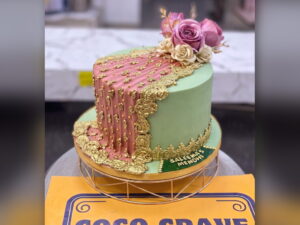 Pastel Green & Pink Floral Mehndi Cake in Lahore