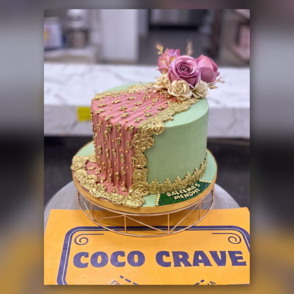 Pastel Green & Pink Floral Mehndi Cake in Lahore — delivered in Lahore Dessert, Lahore