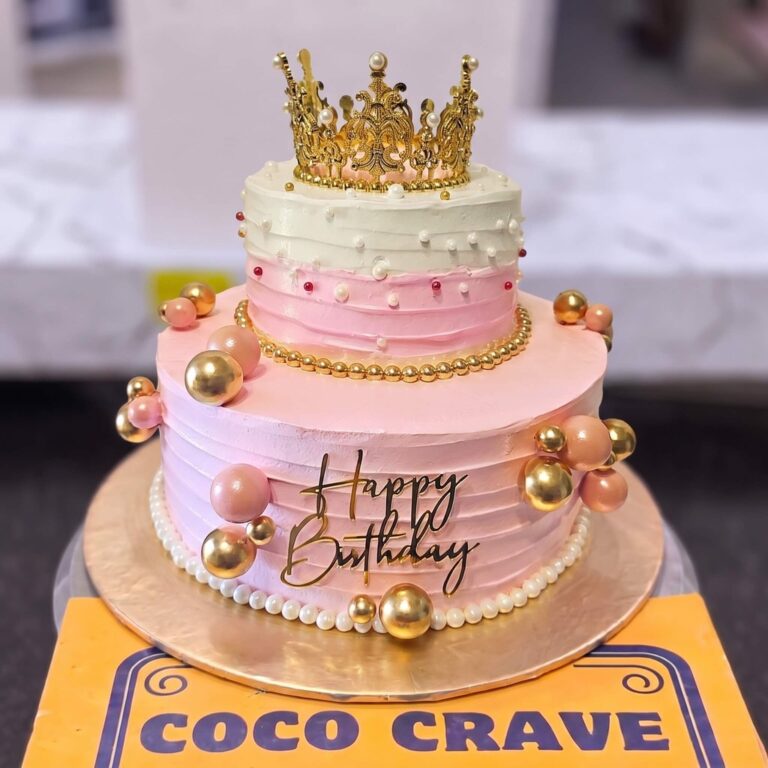 Pastel Pink Two Tier Crown Birthday Cake in Lahore