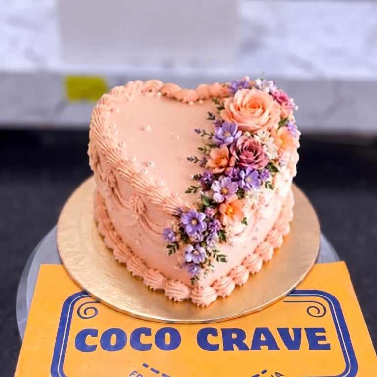 Peach Floral Heart Birthday Cake in Lahore