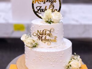 Pearl Dot White Rose Two Tier Nikkah Cake in Lahore