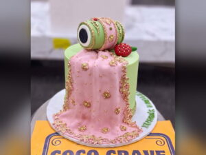 Pink & Green Dholki Mayoun Cake in Lahore