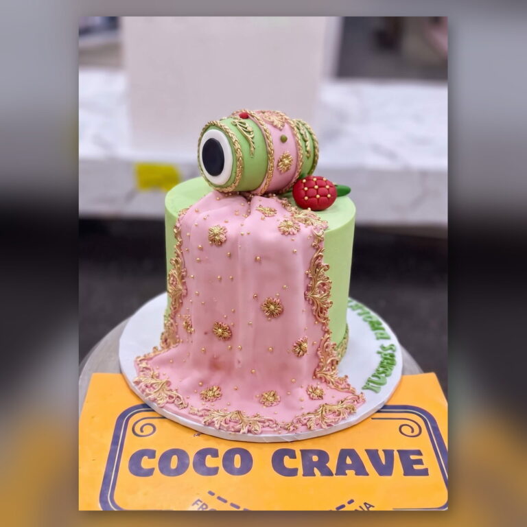 Pink & Green Dholki Mayoun Cake in Lahore