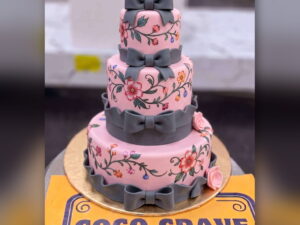 Pink and Grey Bow Floral Cake in Lahore — CocoCrave.pk Lahore