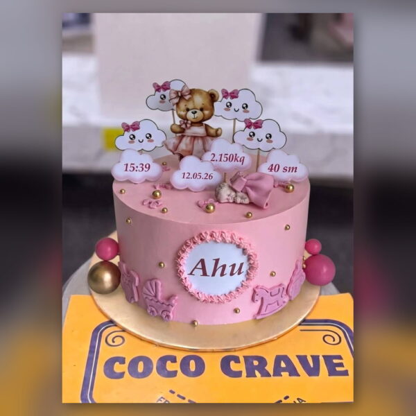 Pink Baby Girl Birth Stats Cake in Lahore — delivered in Awt Society, Lahore
