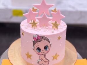 Pink Baby Girl Cake with Stars in Lahore