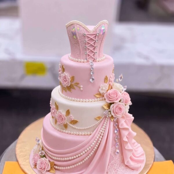 Pink Barbie Gown Three Tier Cake in Lahore — delivered in Gulberg, Lahore