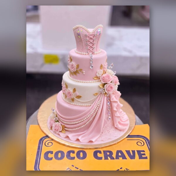 Pink Barbie Gown Three Tier Cake in Lahore — delivered in Lahore