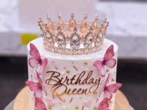 Pink Butterfly Birthday Queen Crown Cake in Lahore