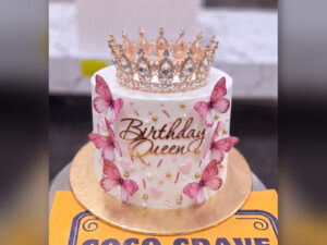 Pink Butterfly Birthday Queen Crown Cake in Lahore
