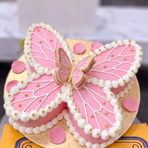 Pink Butterfly Cake with Pearls in Lahore — delivered in Eme Society, Lahore