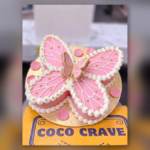 Pink Butterfly Cake with Pearls in Lahore — delivered in Lahore