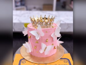 Pink Butterfly Crown Cake in Lahore