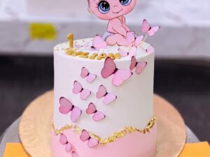 Pink Butterfly First Birthday Cake in Lahore