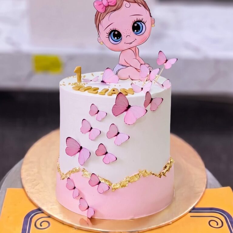 Pink Butterfly First Birthday Cake in Lahore