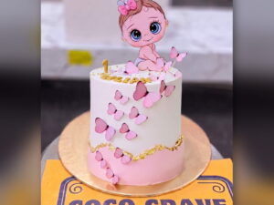 Pink Butterfly First Birthday Cake in Lahore