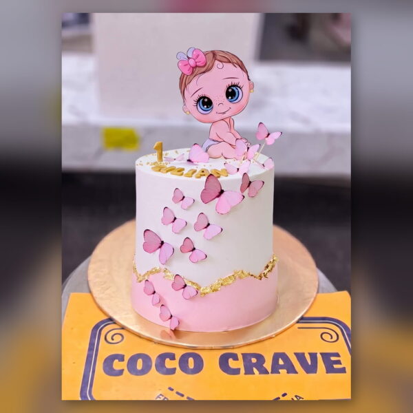 Pink Butterfly First Birthday Cake in Lahore — delivered in Lahore Dha, Lahore
