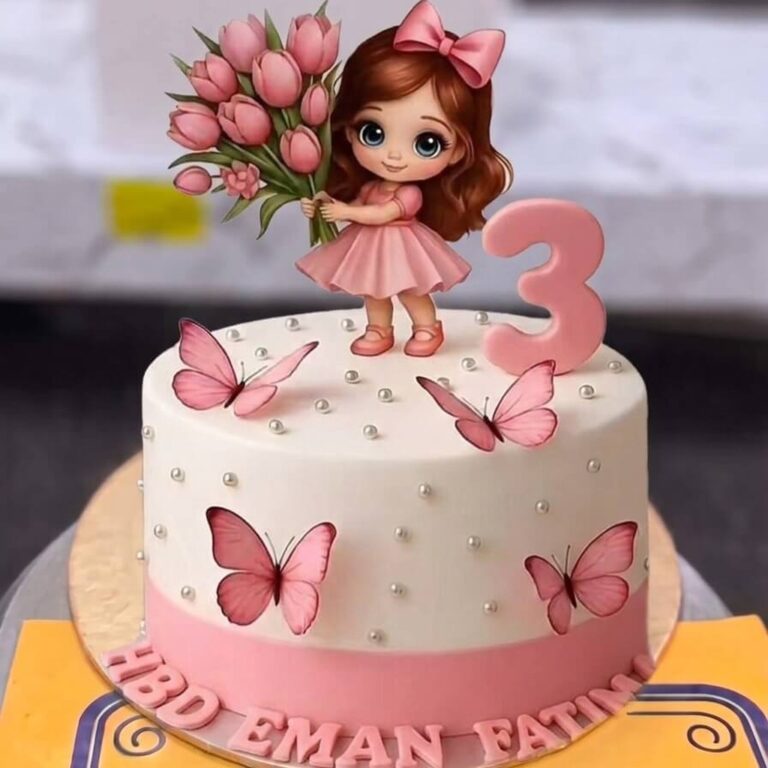 Pink Butterfly Girl Birthday Cake in Lahore