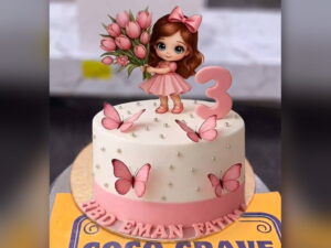 Pink Butterfly Girl Birthday Cake in Lahore