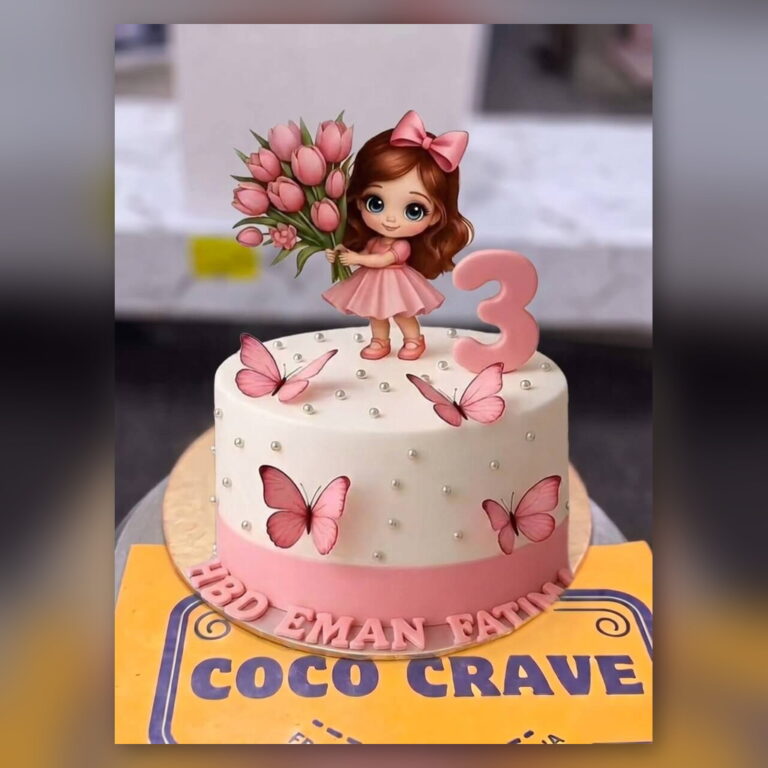 Pink Butterfly Girl Birthday Cake in Lahore