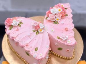Pink Butterfly Shaped Floral Cake in Lahore
