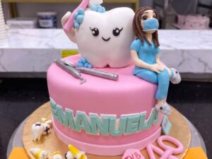 Pink Dentist Cake with Tooth and Nurse in Lahore