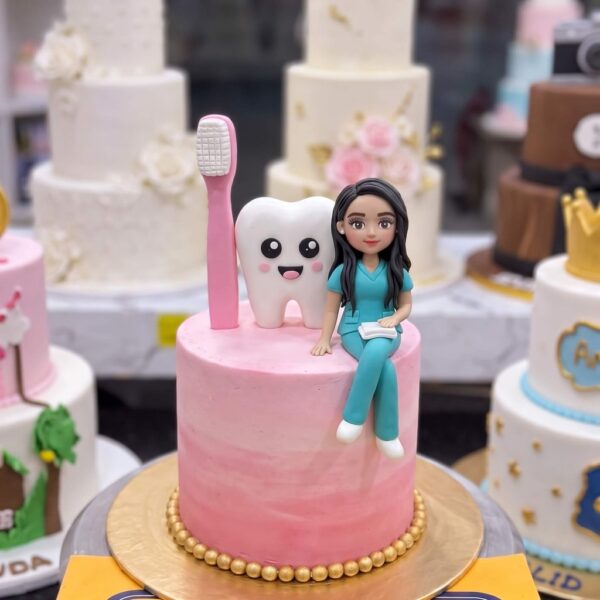 Pink Dentist Cake with Tooth and Toothbrush in Lahore — delivered in Bahria Town, Lahore