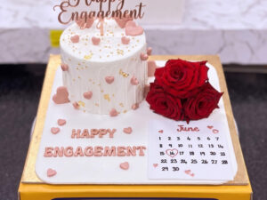 Pink Engagement Calendar Cake with Red Roses in Lahore
