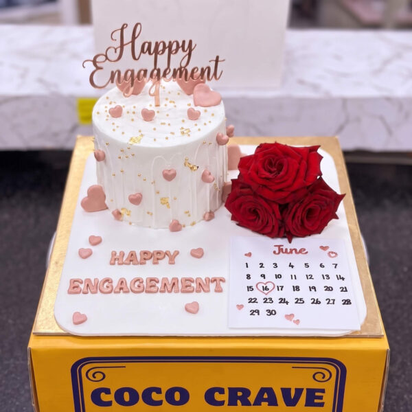 Pink Engagement Calendar Cake with Red Roses in Lahore — delivered in Lahore