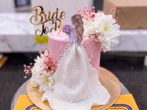 Pink Floral Bridal Shower Gown Cake in Lahore