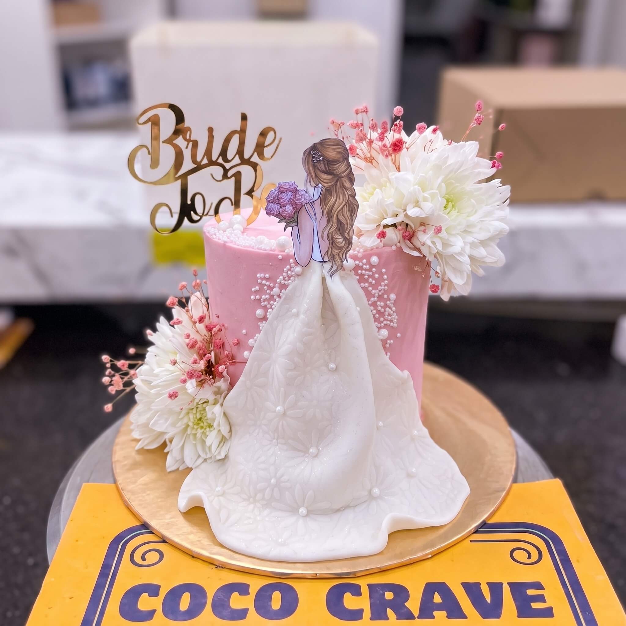Pink Floral Bridal Shower Gown Cake in Lahore Pink Floral Bridal Shower Gown Cake in Lahore — CocoCrave Lahore