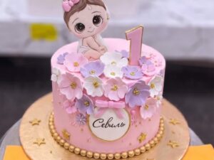 Pink Floral First Birthday Cake in Lahore