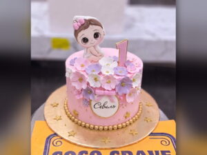 Pink Floral First Birthday Cake in Lahore
