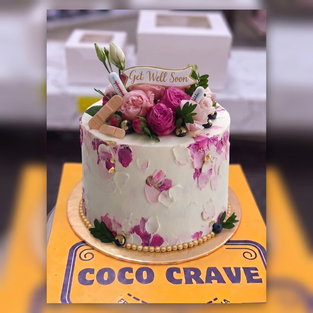 Pink Floral Get Well Soon Cake in Lahore Pink Floral Get Well Soon Cake in Lahore — CocoCrave Lahore