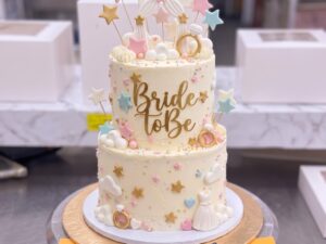 Pink Floral Three Tier Bridal Shower Cake in Lahore