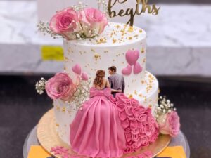 Pink Gown Couple Two Tier Walima Cake in Lahore