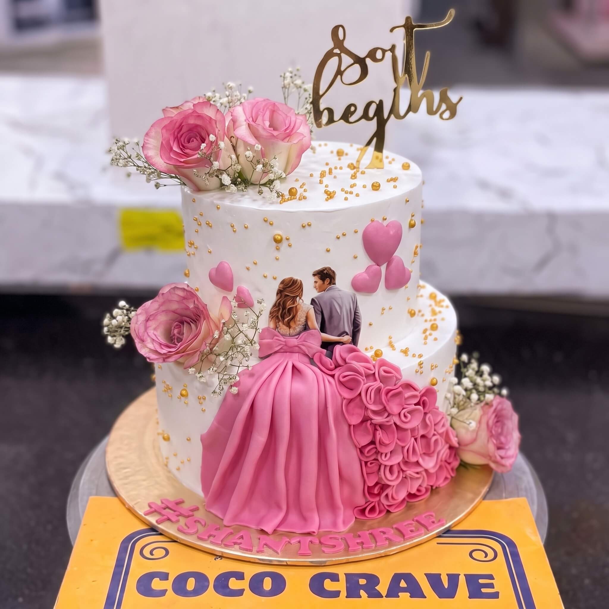 Pink Gown Couple Two Tier Walima Cake in Lahore Pink Gown Couple Two Tier Walima Cake in Lahore — CocoCrave Lahore