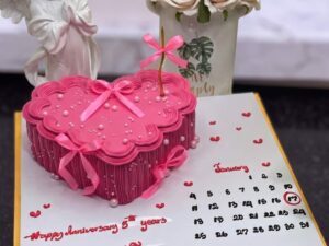 Pink Heart Anniversary Cake in Lahore
