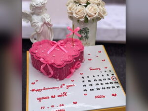 Pink Heart Anniversary Cake in Lahore