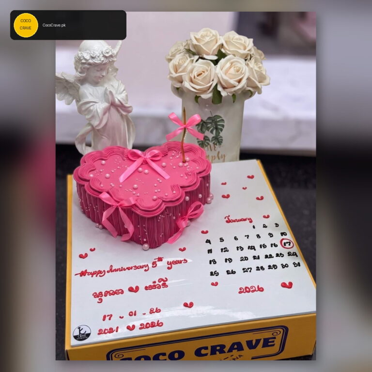 Pink Heart Anniversary Cake in Lahore