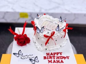 Pink Heart Birthday Cake with Butterflies in Lahore