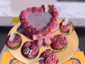 Pink Heart Cake and Butterfly Cupcakes Set in Lahore